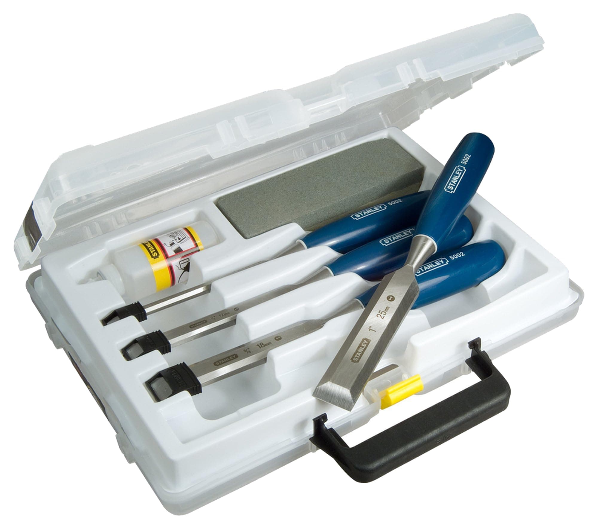 4 Piece Chisel Set Includes 6 12 18 25 mm High Carbon Steel Blade Chisels with Sharpening Stone and Oil 0-16-130