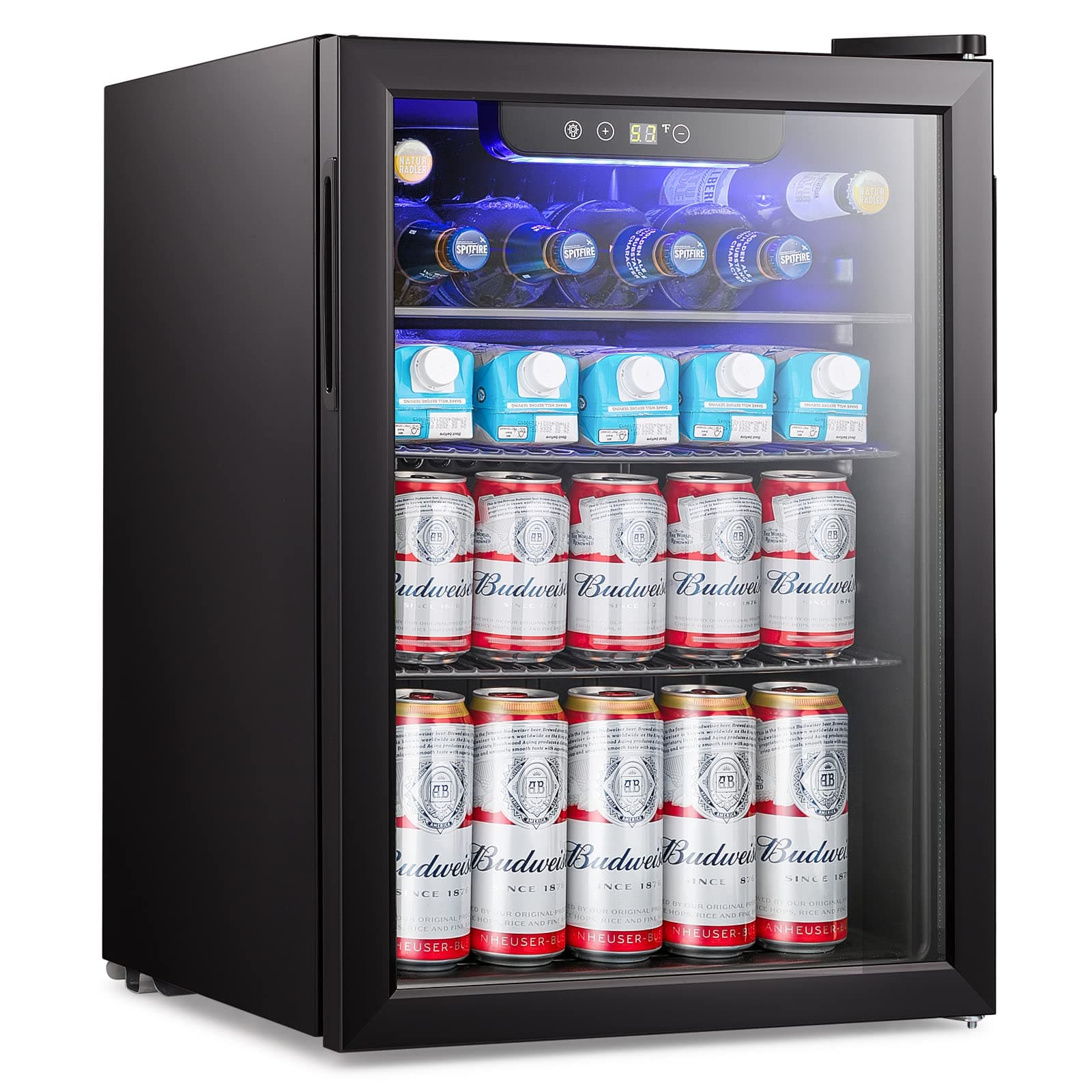 Antarctic Star 2.6cu.ft Mini Fridge 100 Can Beverage Refrigerator Wine Cooler/Cabinet Small Beer Soda Glass Door Counter Top Bar Fridge Freestanding Black