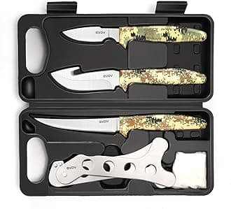 GVDV Hunting Knife Set - Deer Field Dressing Kit, Game Processor Set With Gut Hook Skinner, Spreader, Gloves - 6 Piece Butcher Gear for Men