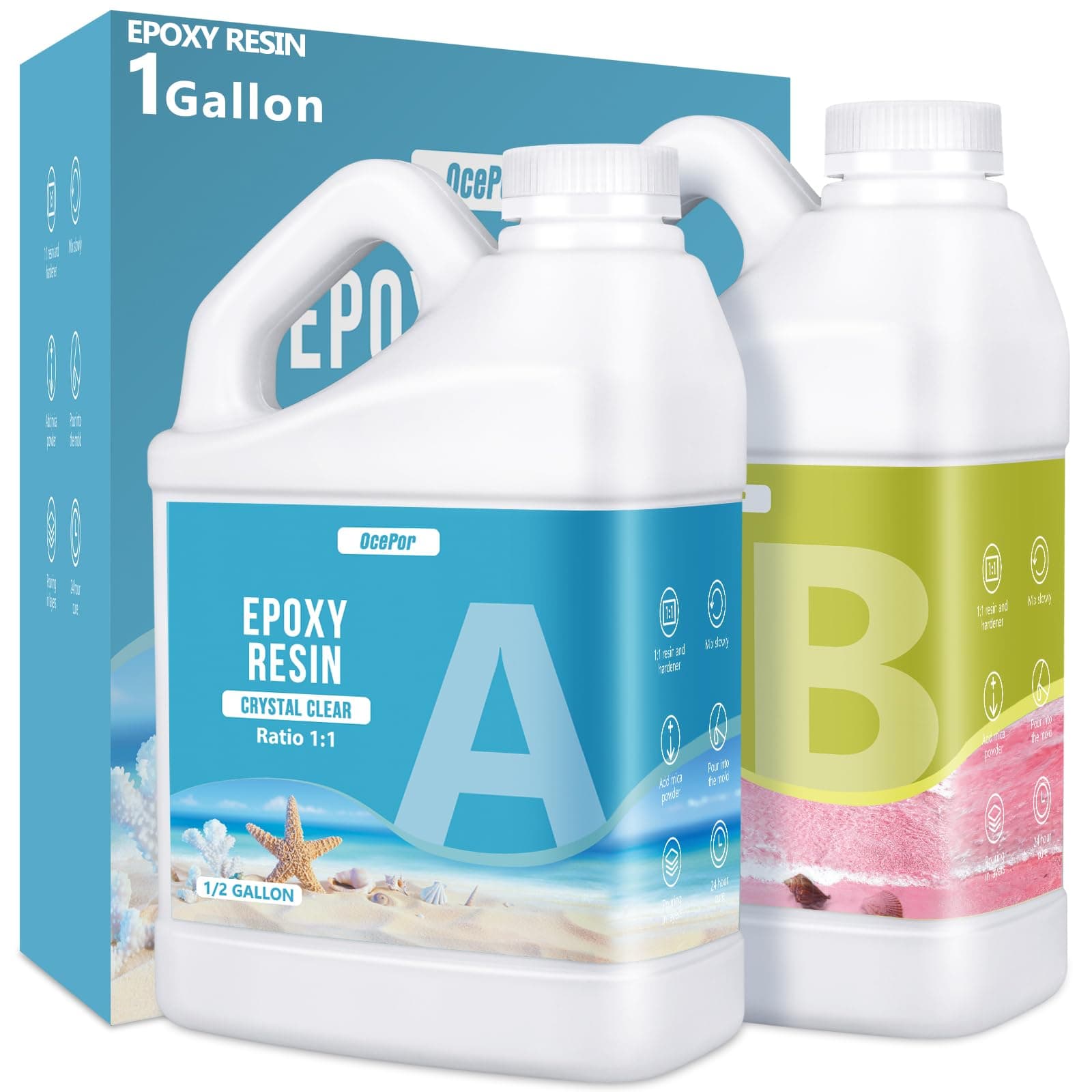 Epoxy Resin-1 Gallon, Crystal Clear Epoxy Resin Kit, No Yellowing No Bubble Art Resins Casting Resin for Art Crafts, Jewelry Making, Wood & Resin Molds(0.5 Gallon x 2)
