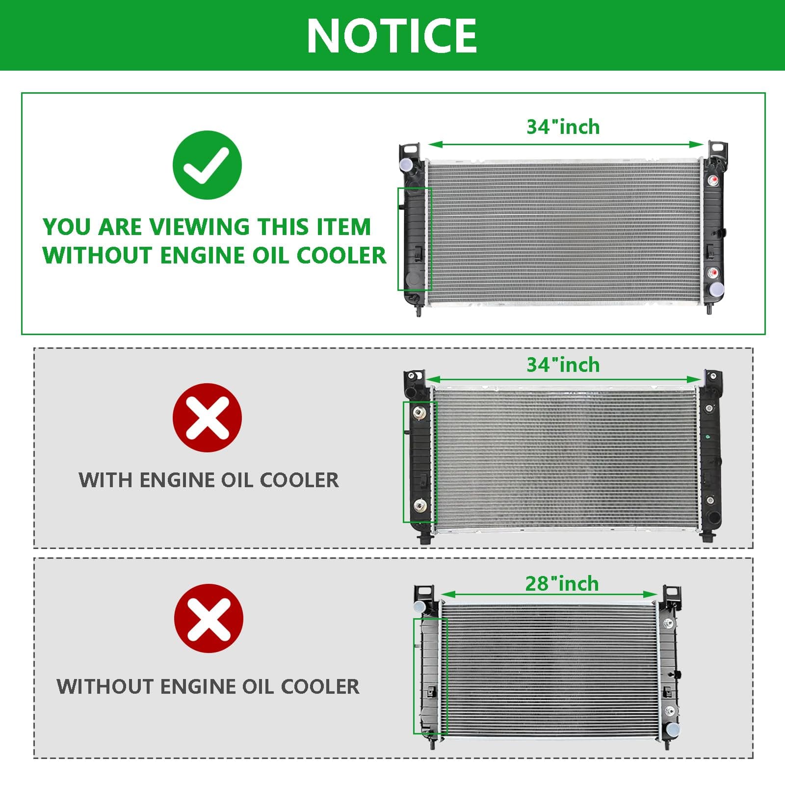 34" Core Radiator Complete Assembly Compatible with 2002-2005 Escalade 5.3L 2002-2006 Escalade 6.0L 2007-2008 Escalade 6.2L Replace# 2423