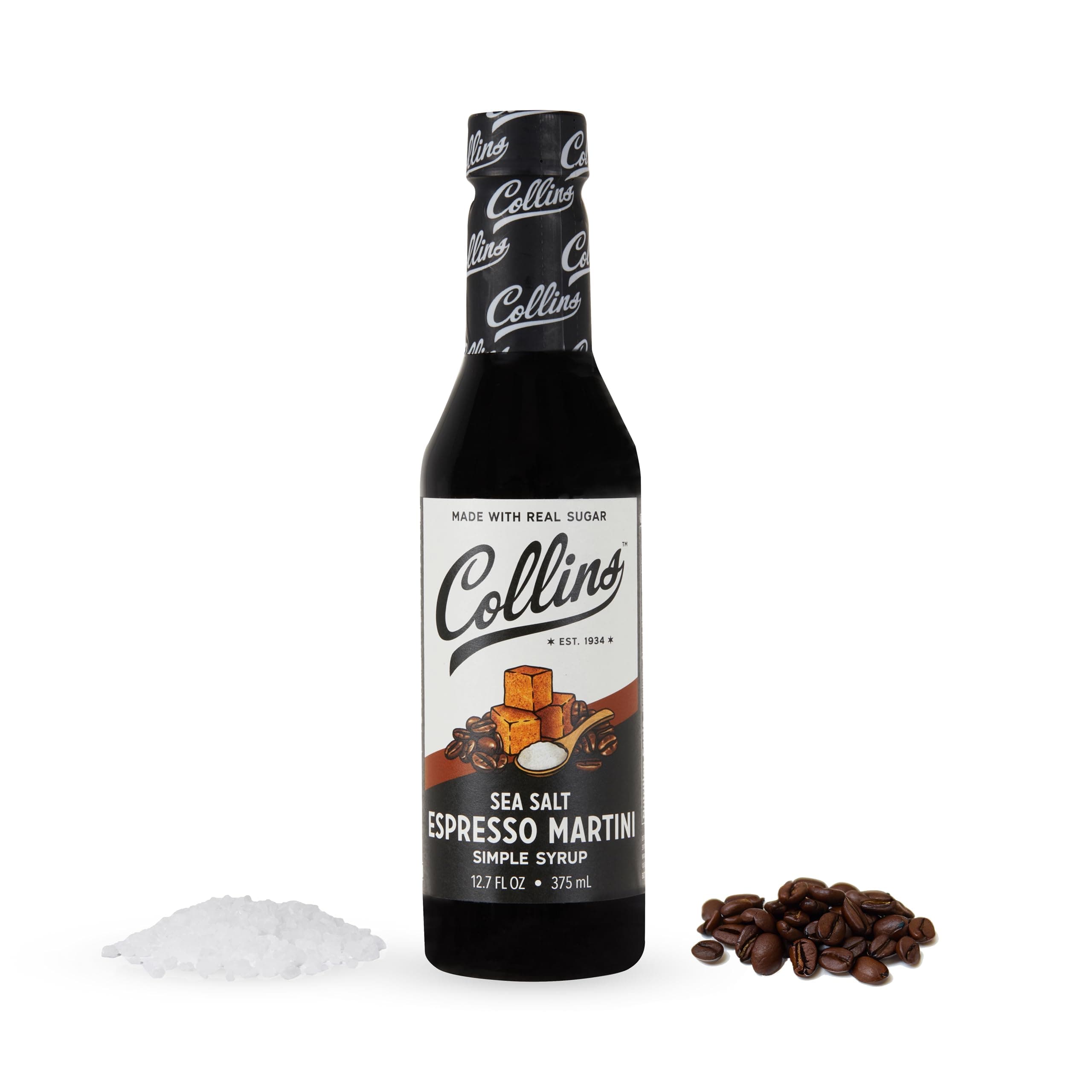 Collins Sea Salt Espresso Martini Syrup - Martini Mix Espresso Syrups for Cocktails Sea Salt Espresso Martini Gift - Cocktail Syrup 12.7oz Set of 1