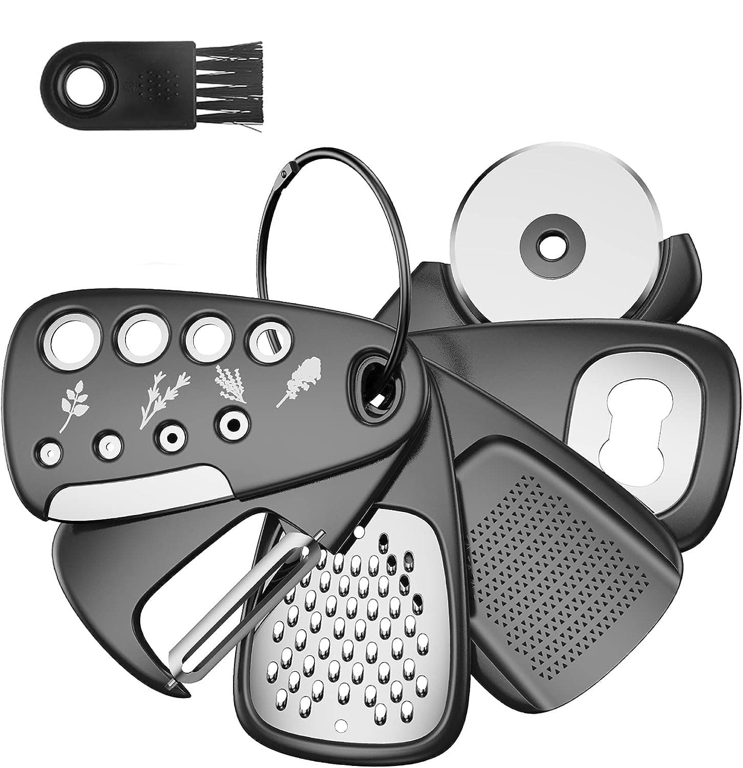 ALMEKAQUZ Kitchen Unique Gadgets Set 6 Pieces, Space Saving, Cheese Grater, Bottle Opener, Fruit Vegetable Peeler, Pizza Cutter, Garlic Ginger Grinder,Herb Stripper Gift Set,Kitchen Accessories