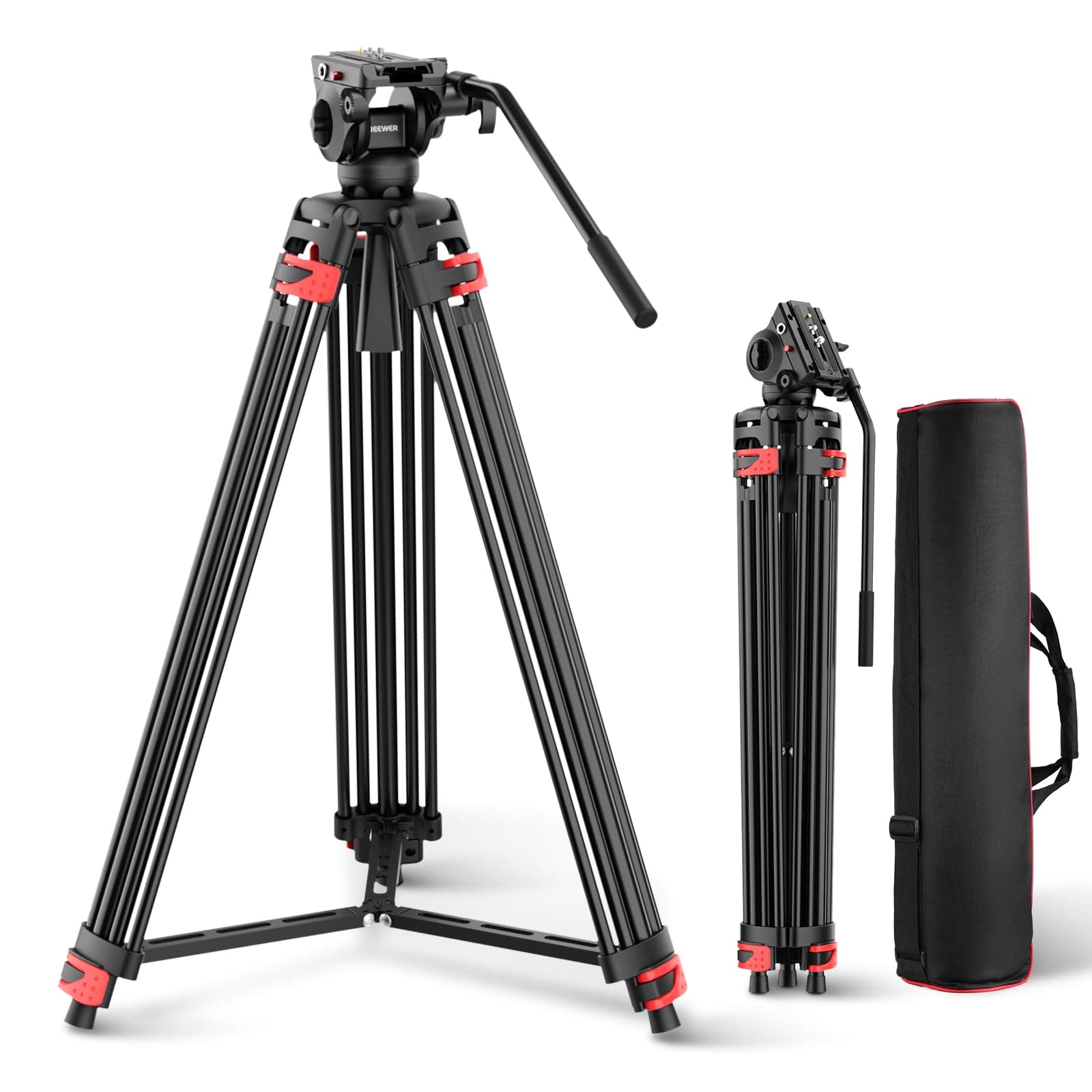 NEEWER 74" Video Tripod with Fluid Head [Basic Version], Metal Camera Tripod with Smooth Friction Damping, Mid Level Spreader, Quick Release Plate Compatible with 501, Max Load 17.6lb, TP37