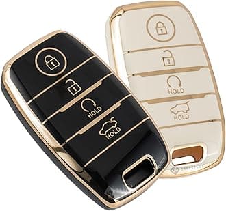 Shopoflux® TPU Key Cover Compatible with Kia Seltos | Sonet | Carens 4 Button Smart Key (Black & White Pack of 2)