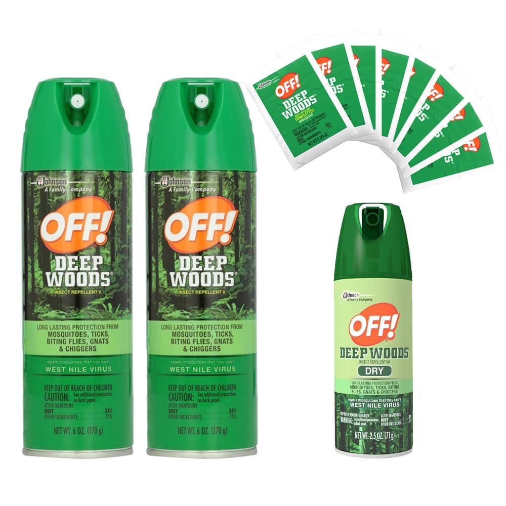 Deep Woods Dry Insect Repellent - Bug Spray 3 Pack & Towelettes