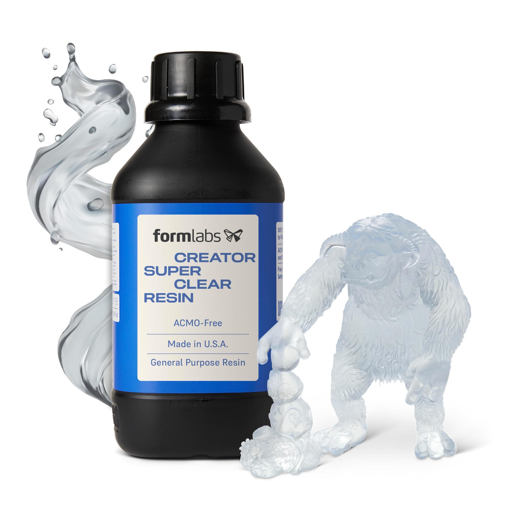 Formlabs 3D Printer Resin [Creator Super Clear], 405nm LCD UV-Curing Standard Photopolymer Resin for Highly Detailed Models, Ultra Low Odor, Made in USA, ACMO-Free, for LCD/DLP 3D Printing (1000g)