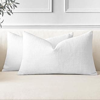 JOTOM Set of 2 Cushion Covers 40x60 cm Linen White Decorative Throw Pillow Covers 16x24 Inch Lumbar Cushion Case Home Decor Pillowcases for Couch Sofa Living Room Bed (White)