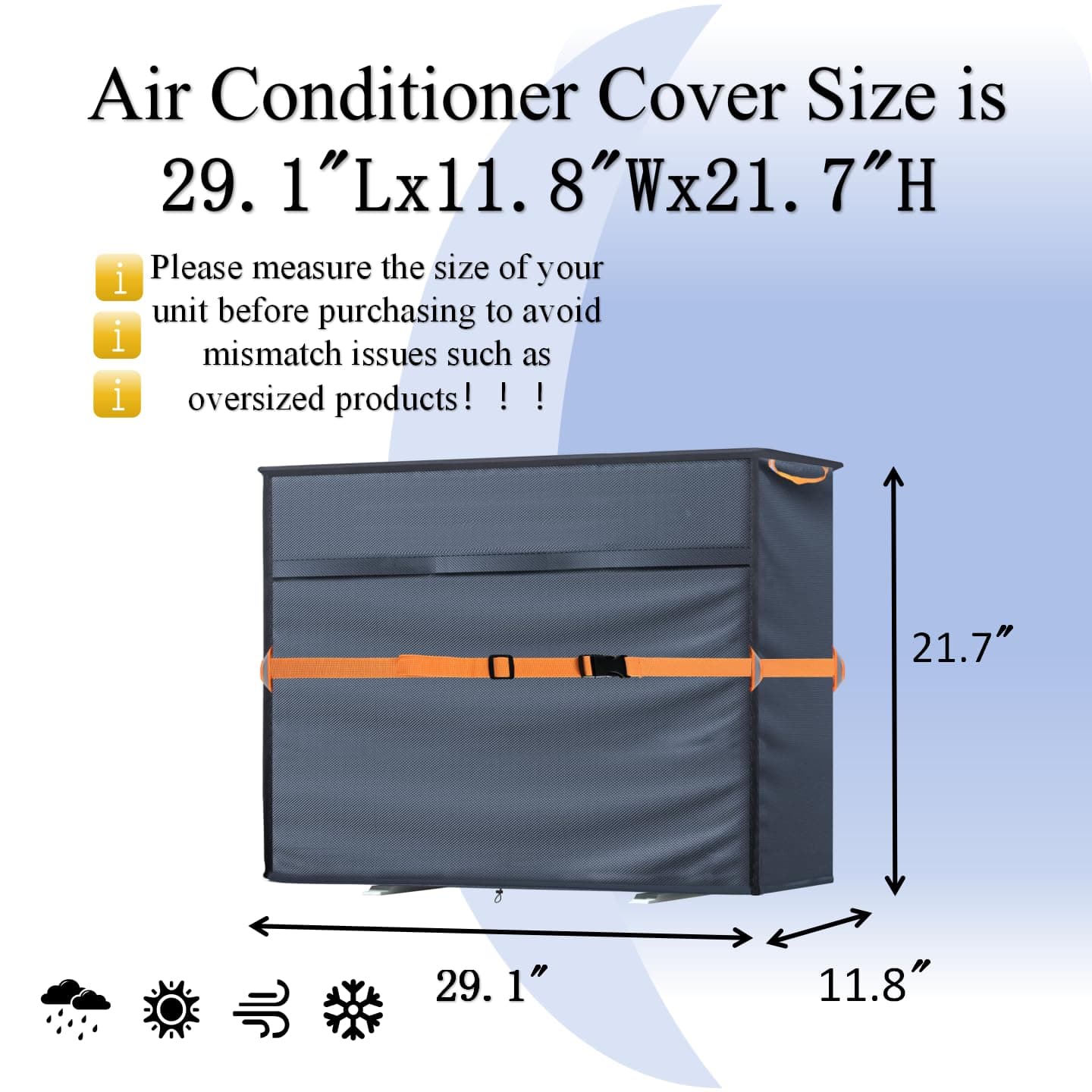 NGB Split Mini Air Conditioner Cover for Outside Units,600D Waterproof Air Conditioner Mini Split Cover,Outdoor Rectangular Air Conditioner Covers for AC Units, Fits up to 29" L x 11" W x 21" H.