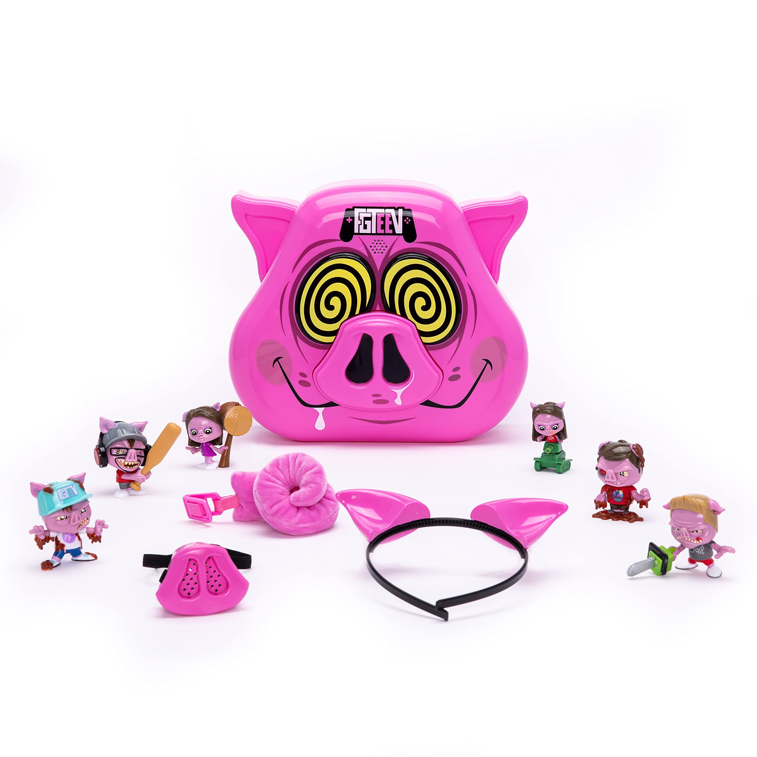 FGTeeV – Psycho Pig Party Pack - Pig face case Doubles as Storage and Plays The Psycho Pig Song – includes 6 Themed Mini Figures, Wearable Pig Nose, Pig Ear Headband, Clip on Pig Tail