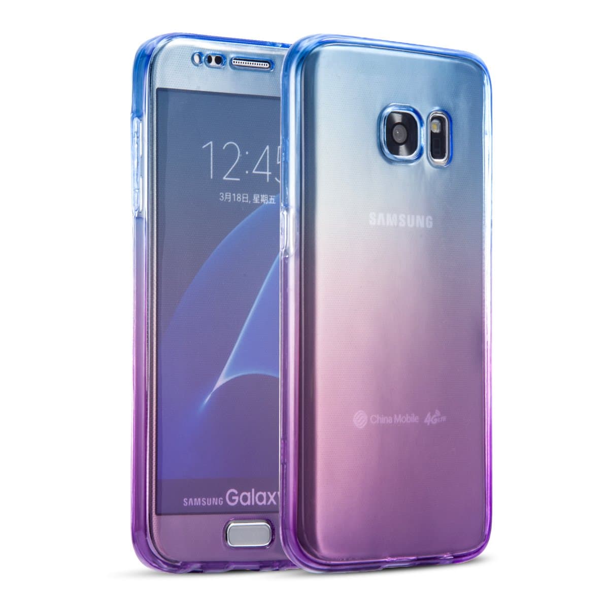 SevenPanda TPU Case for Samsung J330 (EU Version) Galaxy J3 2017, Front and Rear All round protection TPU Silicone Case for Samsung Galaxy SM-J3 2017 Unique 360 ​​Degree Case - Blue/Purple