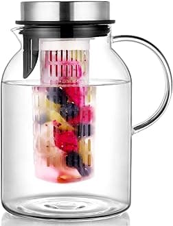 Hiware Glass Fruit Infuser Water Pitcher, High Heat Resistance Infusion Pitcher for Hot/Cold Water, Flavor-Infused Beverage & Iced Tea - 2 Qt
