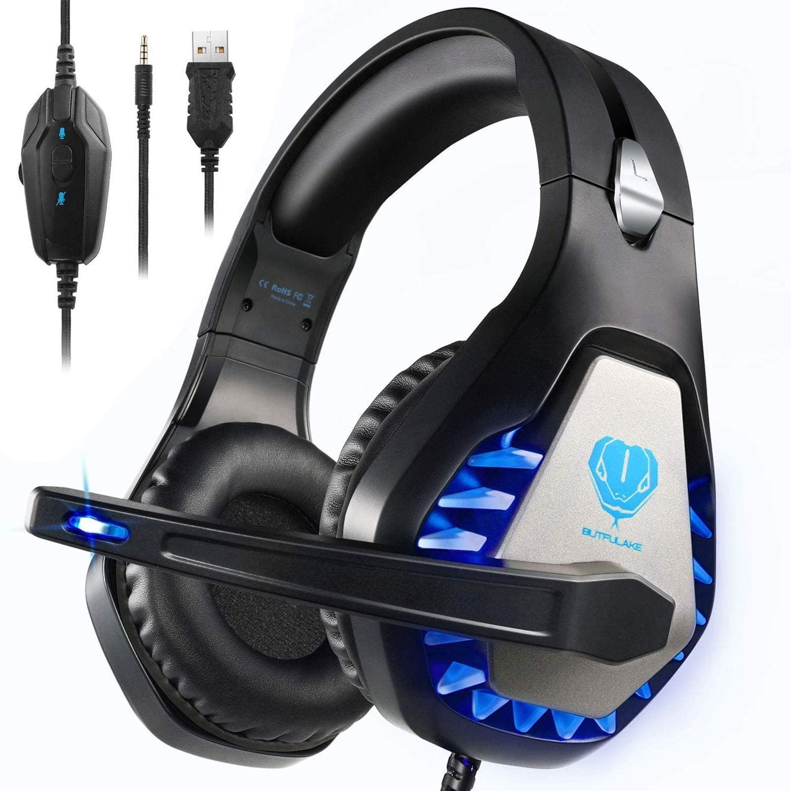 Gaming Headset for PS4, Xbox One, PC, PS5, Laptop, Mac, Nintendo Switch, 3.5MM Noise Cancelling Over Ear Headphones with Mic, Bass Surround, Soft Memory Earmuffs (black)