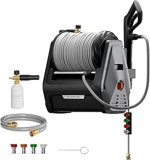 Giraffe ToolsGrandfalls Retractable Pressure Washer Plus, Electric Wall Mount Pressure Washer with 100FT Ultra-Soft Pressure Hoses, 2900PSI, 2.2GPM, 4 Nozzles, Foam Cannon, Dark Silver