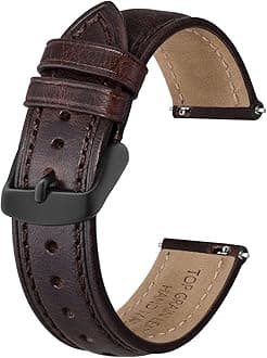 BISONSTRAP Retro Leather Watch Straps for Men, Oil Waxed Calfskin Replacement Band, Quick Release, Band Width 18mm 19mm 20mm 22mm