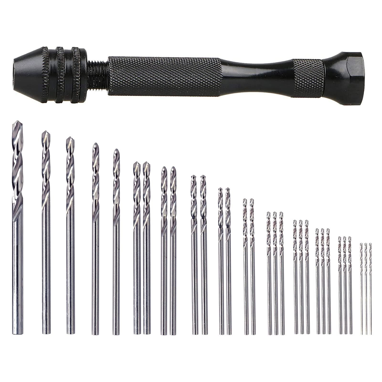 SUNJOYCO 31PCS Hand Drill Bits Set, Precision Pin Vise Rotary Tools with 0.5-3.0mm Micro Twist Drill Bit for Wood Jewelry Plastic DIY Drilling and Model Building