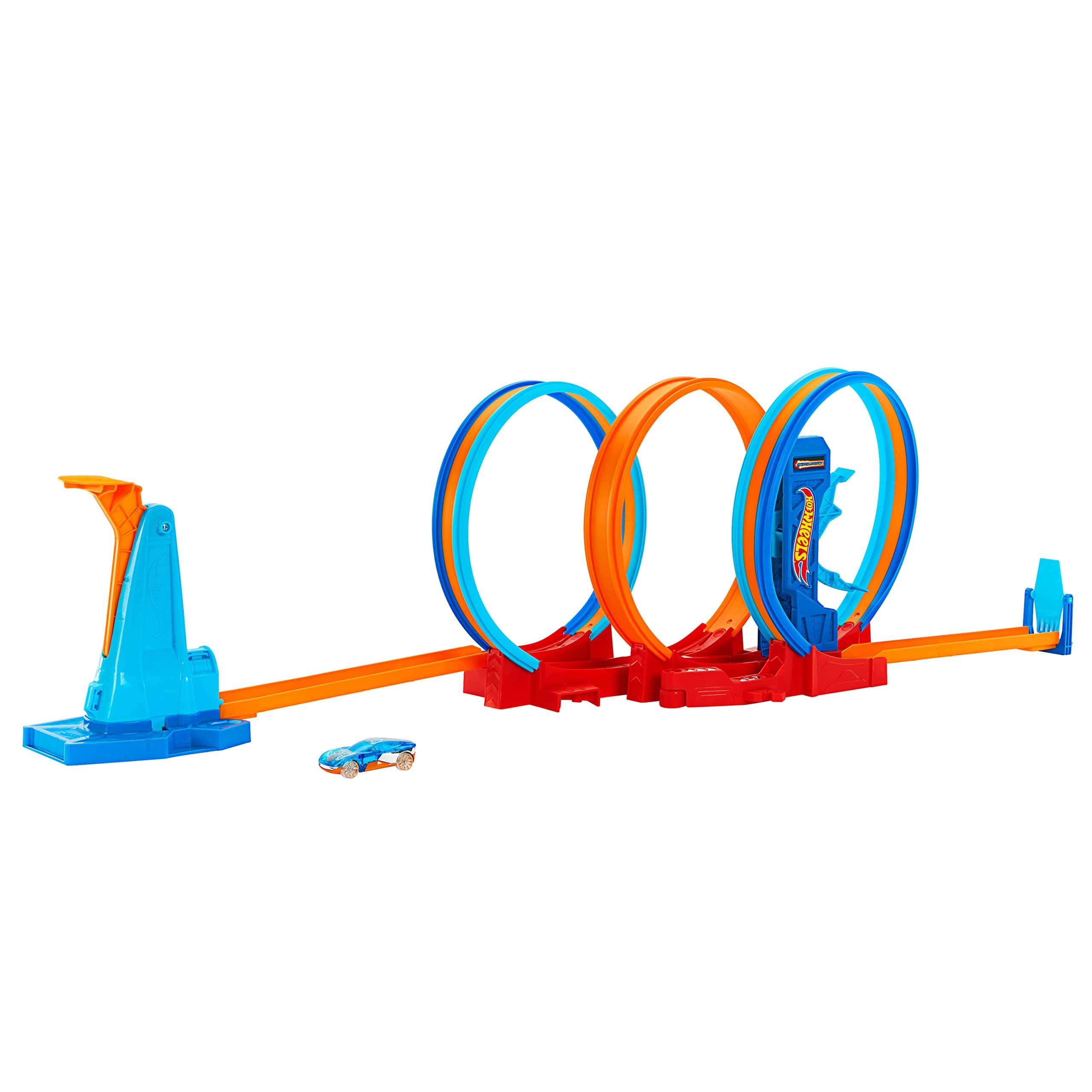 Ultra Hots Triple Loop Track Playset with 3 Loops and 1 1:64 Scale Car Included, Connects to Other Hot Wheels Sets and Foldable for Storage, Kids Toys, 4+ Years, HPX93