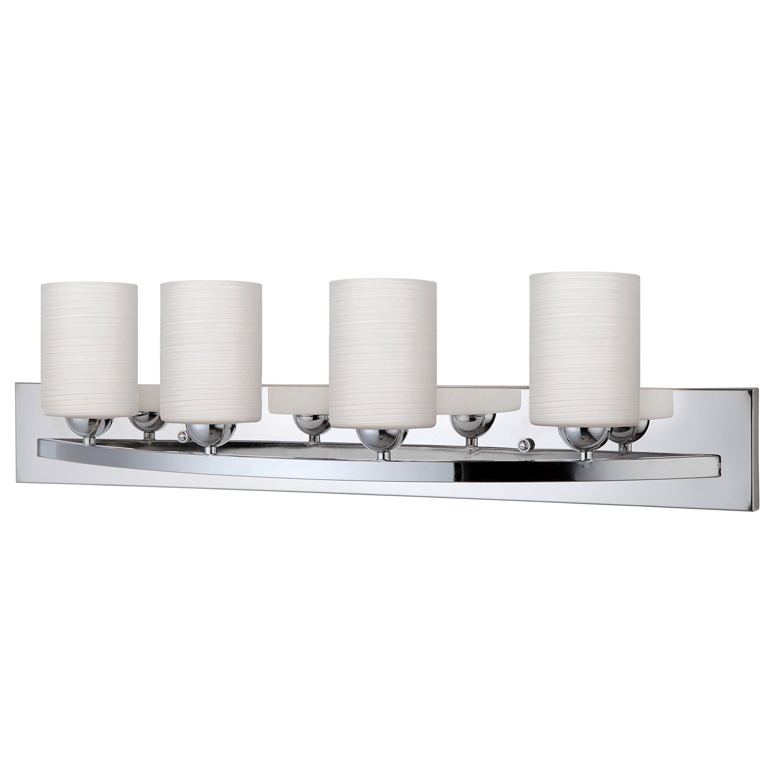 Ora Modern 4-Light Bathroom Vanity Wall Light Fixture, Chrome Finish with White Line Painted Glass Shades