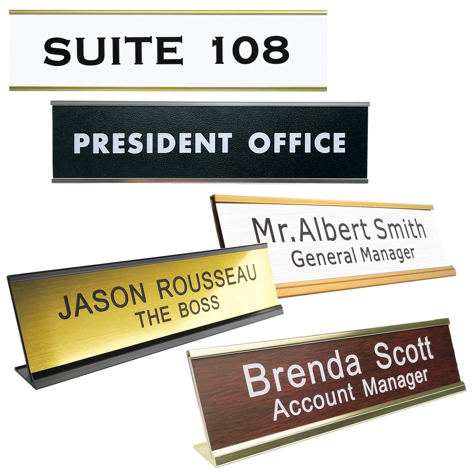 Personalized Name Plate with Wall or Desk Holder 2" x 8" Customize Engraving Office Wall NamePlates with Holder 200 x 50 mm