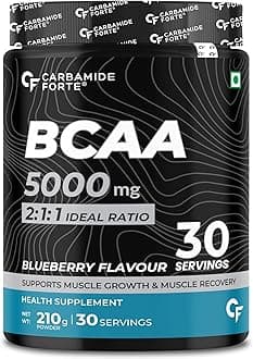 BCAA 5000mg Supplement for Men & Women 7g Serving with Ideal 2:1:1 Ratio | BCAA Powder for Muscle Growth & Muscle Recovery - Blueberry Flavour - 210g