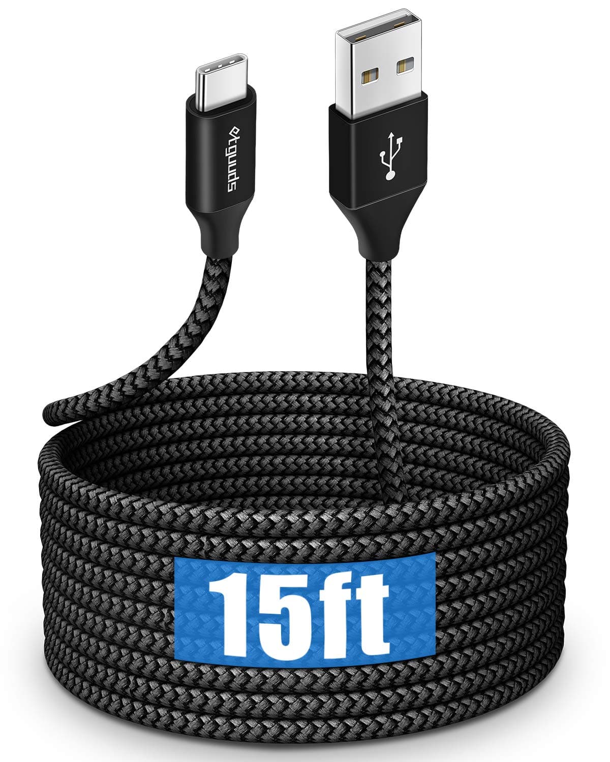 Long USB C Cable 15ft, USB 2.0 to USB Type C Cable Fast Charging Nylon Braided Charger Cord Compatible with Samsung Galaxy Note, LG, Moto, Google, Sony, Switch, Camera and Other USB-C Device
