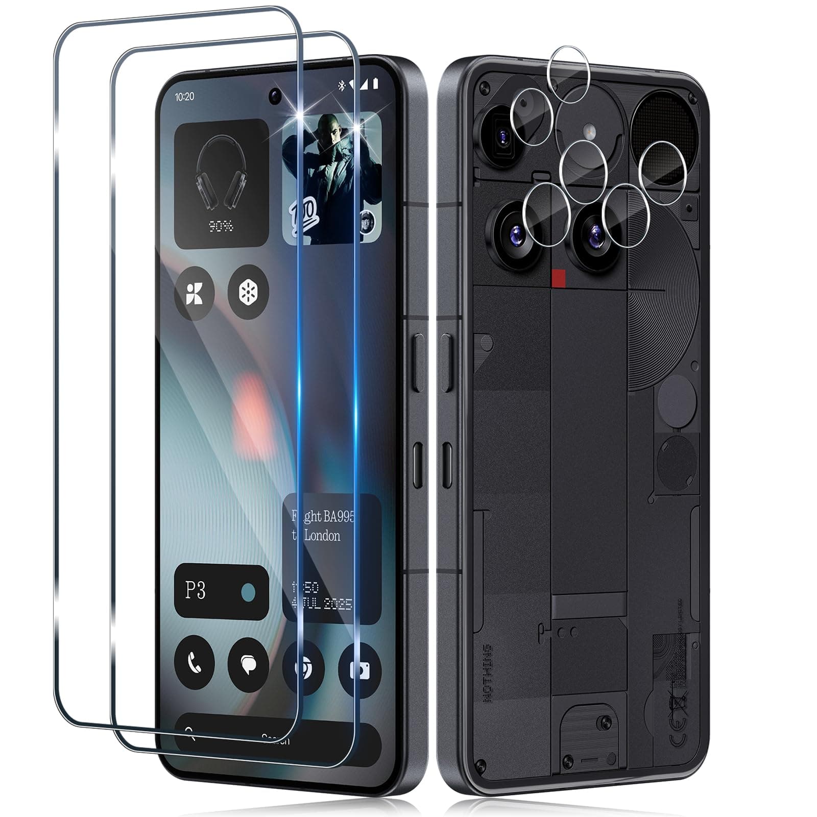 Screen Protector for Nothing Phone 3 5G for Tempered Glass with Camera Protection, 2 Pieces 0.33 mm 9H Hardness Film and 2 Pieces Ultra Clear Camera Protection, Anti-Scratch Screen Protector HD