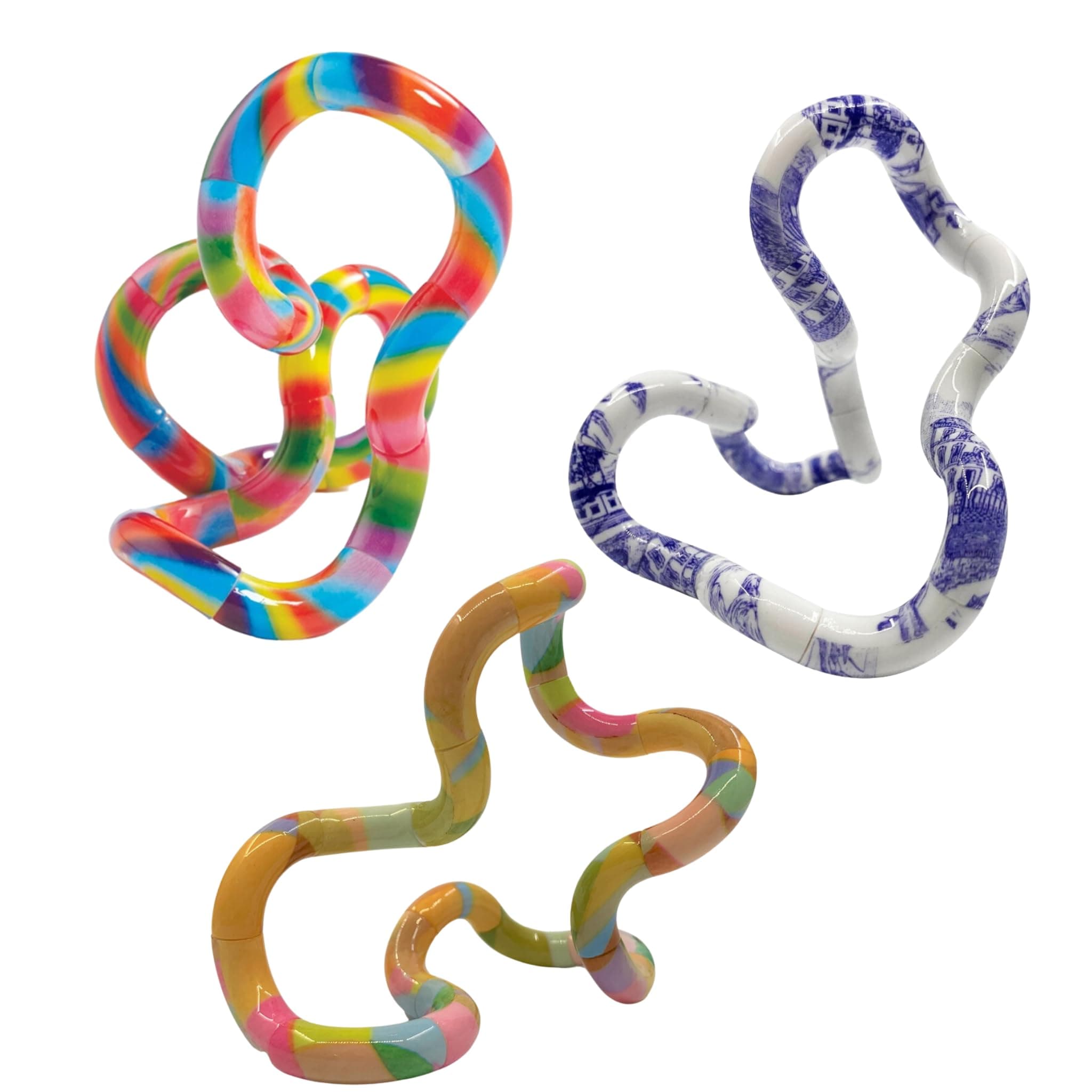 Tangle Jr. Masterpiece 3-Pack Porcelain,Mache,Lollipop Artistic Pattern for Unique Fidget Experience - Fidget with These tangles at Work or School - Twist Fidget Toy for Kids and Adults - Desk Toy