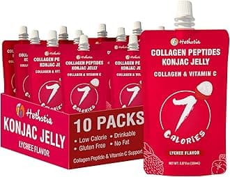 - Hethstia Konjac Jelly Squeeze Pouch Lychee Flavor, 10 Packs, 7 Calories, Sugar Free, Gluten Free, Keto, Low Carb, Collagen Peptides, Vitamin C Drinkable Healthy Fruit Snacks, Holiday Gifts