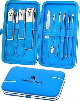 Manicure Set 10pcs Professional Nail Clippers Kit Pedicure Care Tools-Stainless Steel Grooming Tools for Travel (Blue)