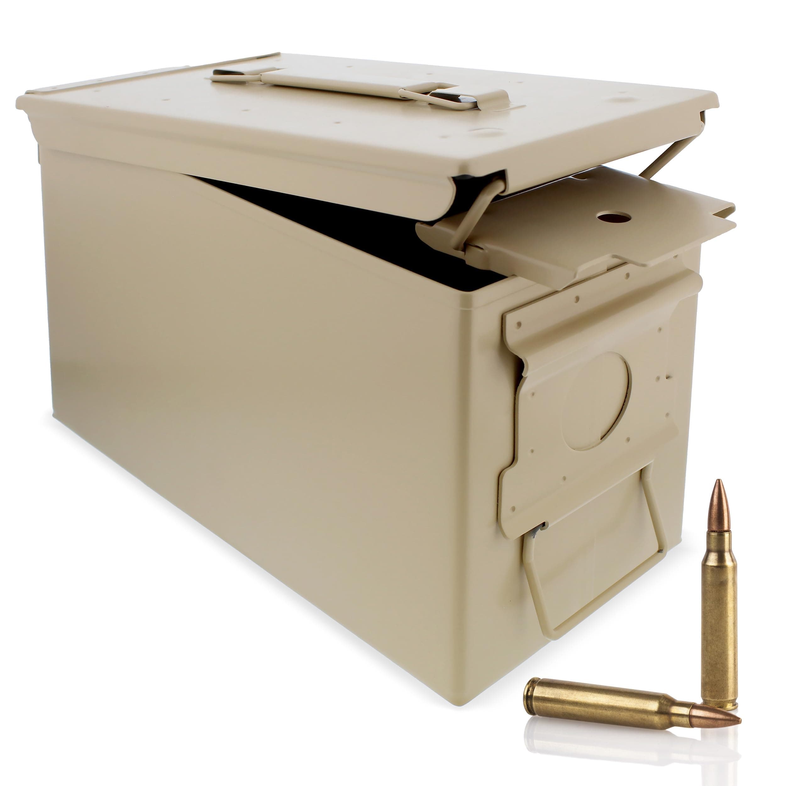 Redneck Convent Tan .50 Caliber Ammunition Flip Top Lockable Storage Box - Waterproof Metal Military Ammo Can Container - Airtight Latching Dry Box Bullet Case Steel Field Box