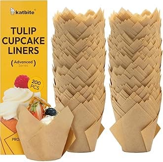 Katbite Tulip Cupcake Liners 200PCS, Muffin Baking Cups ProSmooth Brown