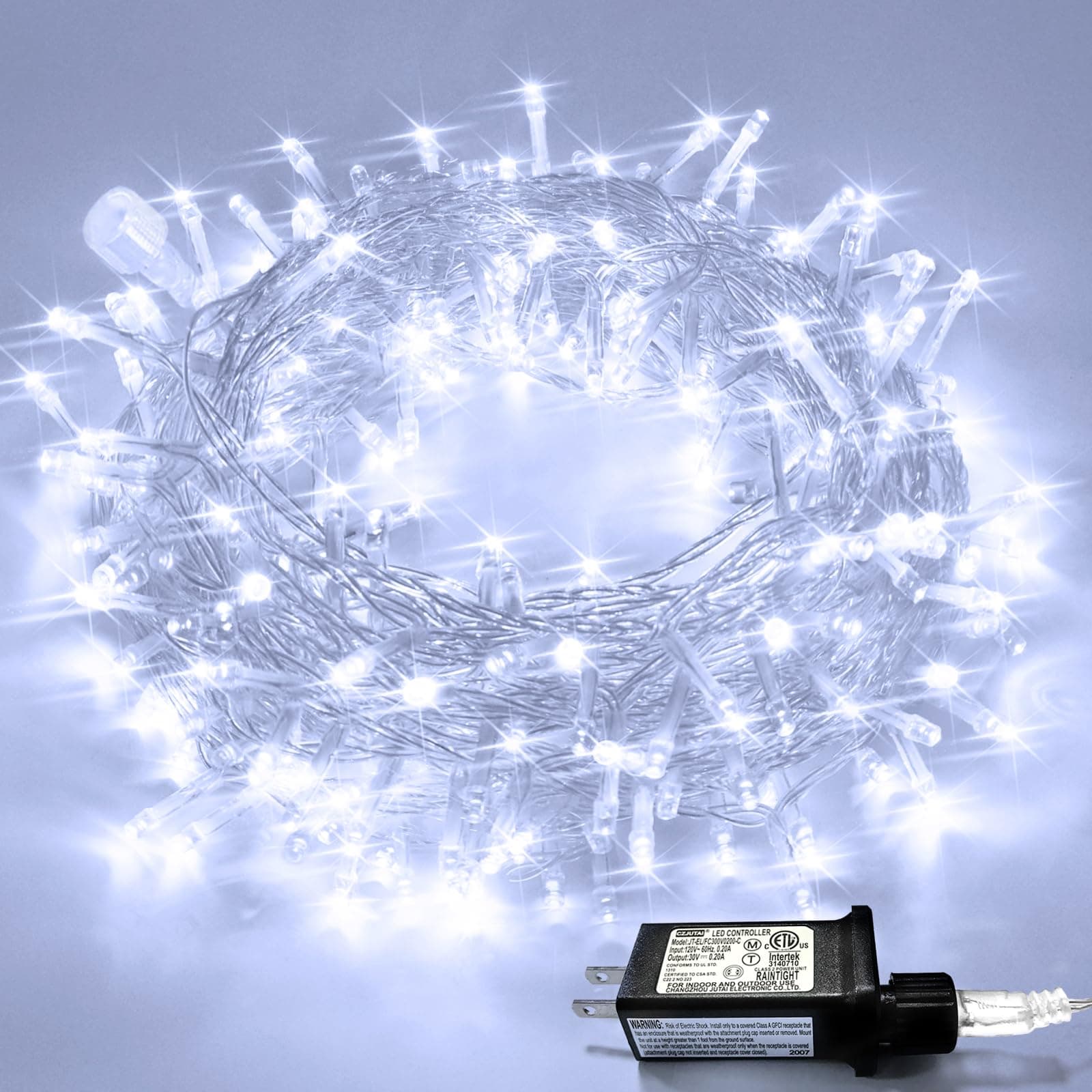 33ft 100 LED White Christmas Lights, 8 Modes Connectable Clear Wire Twinkle Fairy String Lights Indoor, Plug-in Christmas String Lights Outdoor Waterproof for Christmas Wedding Party Tree