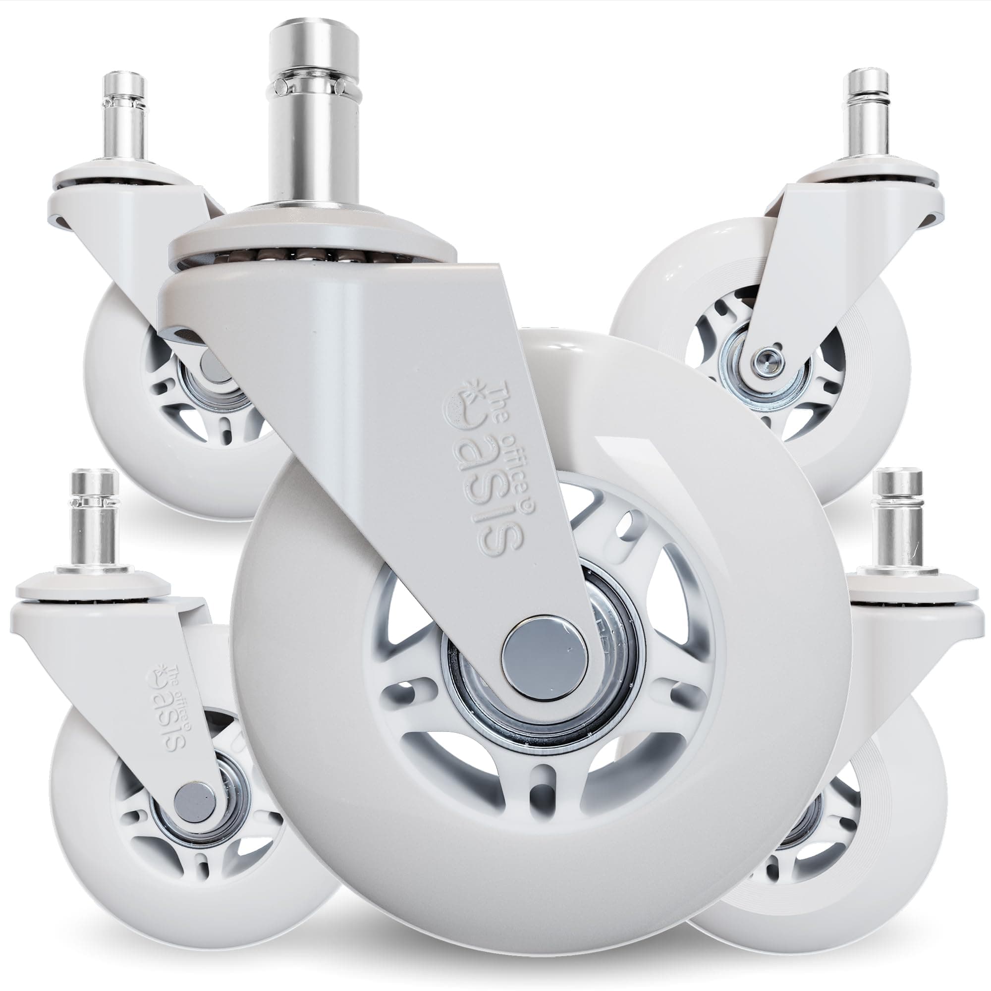 Original Roller Style Office Chair Wheels (As Seen On PBS) - Smooth & Quiet Casters - Safe for Hardwood Floors & Carpet - Easy Install with Universal Fit - Set of 5 - White