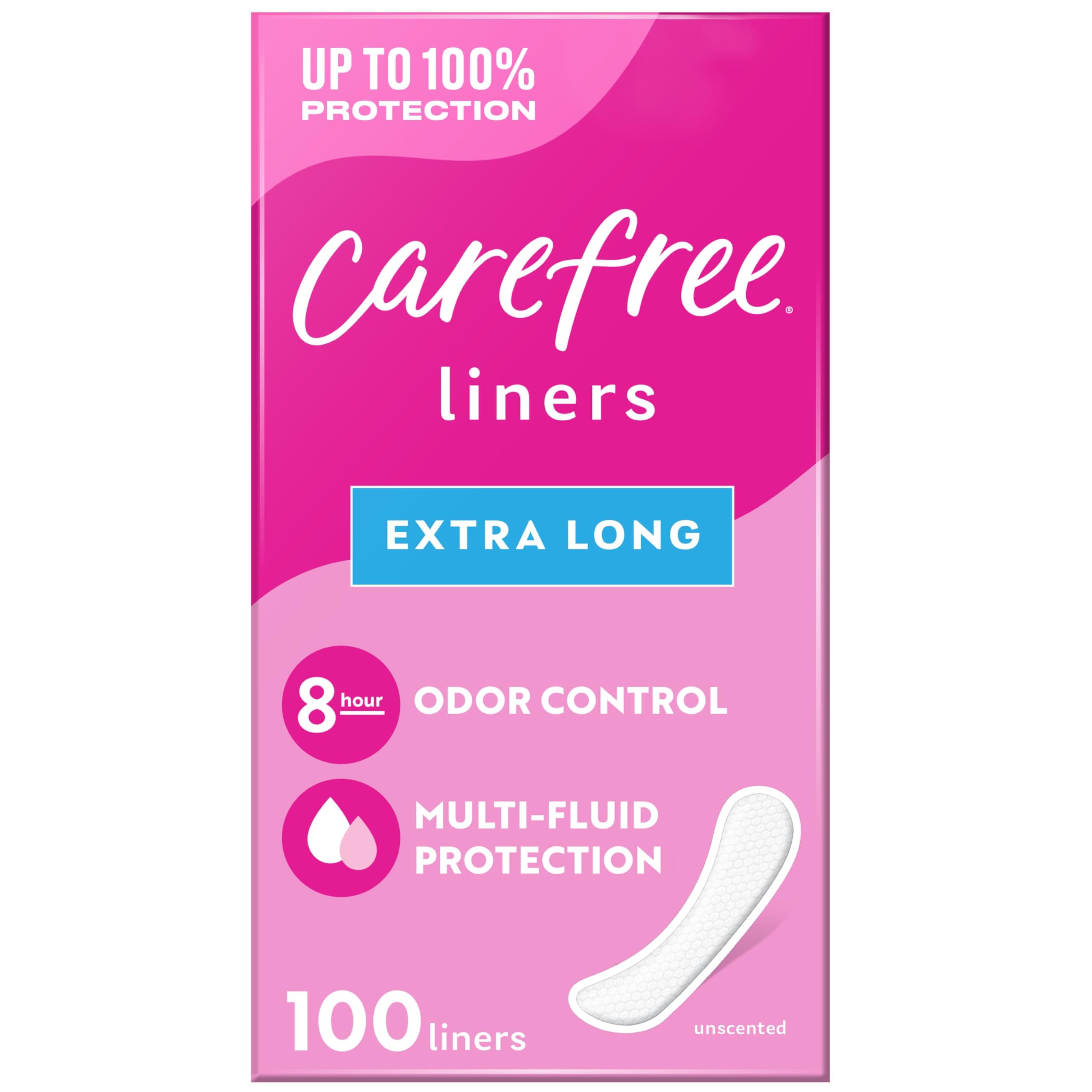 Carefree Acti-Fresh Pantiliners, Extra Long Flat, Unscented, 100 Count (Pack of 1)
