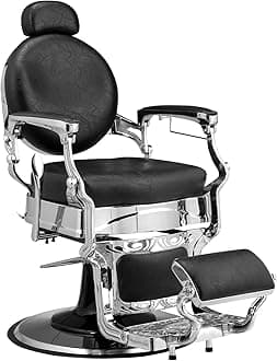 Winado Heavy Duty Vintage Recline Barber Chair Hydraulic with Headrest, Supports up to 700lbs & 360°Rotatable, Professional Salon Beauty Spa Shampoo Equipment (Buttonless Style)