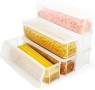 BELLE VOUS 6 Pack of Plastic Food Storage Containers with Lids - 1300ml/44oz Airtight BPA-free Kitchen/Pantry Organisers - Rectangular Jars for Spaghetti, Pasta, Noodles, Cereal, Rice & More