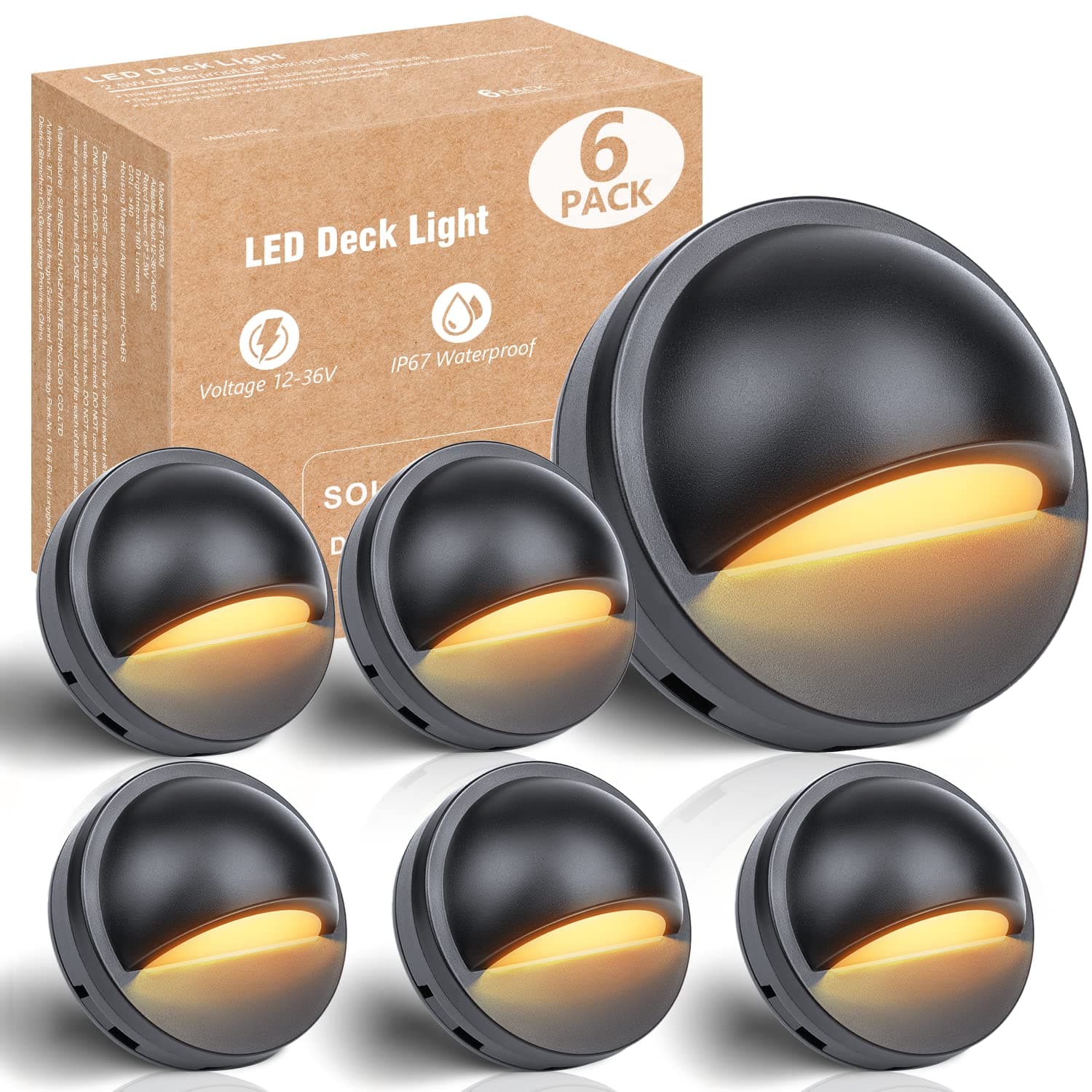 6Pcs Low Voltage LED Deck Lights Warm, 2.5W Landscape Step Stair Railing Light with 18 LED Chips, IP67 Waterproof Outdoor Decking Lighting Garden Fence Light 2700K