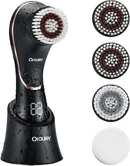 Facial Cleansing Brush, Rechargeable IPX-7 Waterproof Exfoliator for Women & Men with 4 Brush Heads
