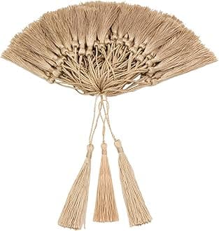 VAPKER 100 Pieces Wheat Color 13cm/5-Inch Silky Handmade Soft Tassels Floss Bookmark Tassels with 2-Inch Cord Loop for Jewelry Making, DIY Projects, Bookmarks