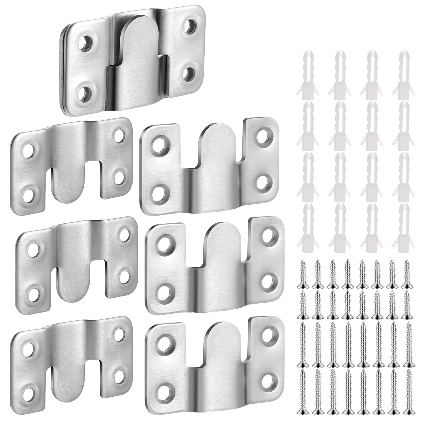 4 Pairs Interlocking Flush Mount Bracket, Heavy Duty Wall Hanging Bracket Headboard Wall Mounting Brackets Large Stainless Steel Photo Frame Hooks Furniture Connector Wall Mounting Hardware