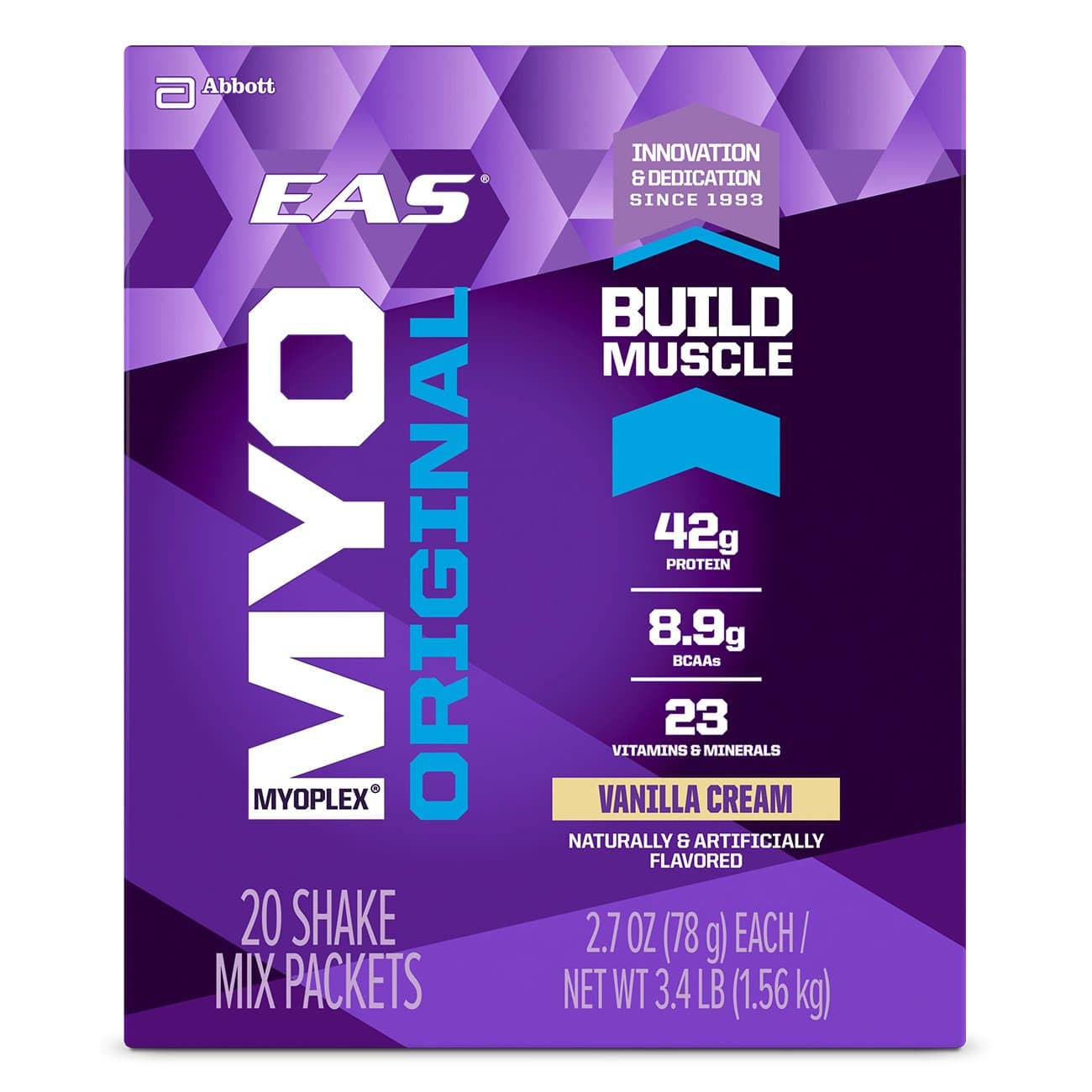 EAS Myoplex Original Protein Shake Mix Packets, Vanilla Cream, 113.4 ounce, 42 servings