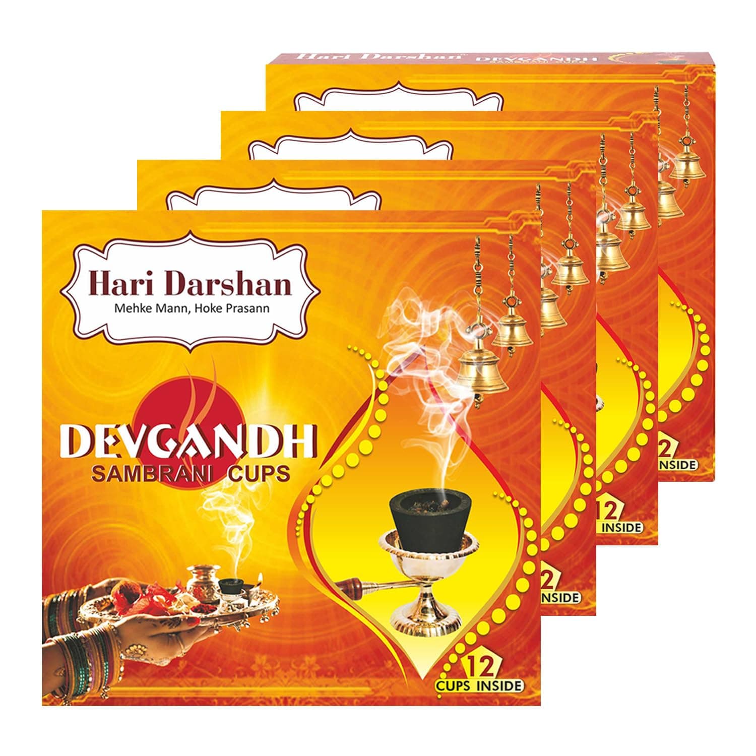 Hari Darshan Devgandh Sambrani Cup | Natural & Pure Aromatic Loban & Guggal for Pooja & Havan | Traditional Organic Fragrance for Spiritual Rituals | Pack of 4 (12 Cups Per Pack) - 48 Cups
