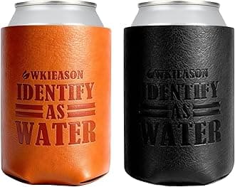 WKieason Valentines Day Gifts 2pc for Him Dad Leather Can Cooler for Dad Fathers Day Can Coolie Sleeves for Men Women Her Girlfriend Boyfriend Husband Wife Anniversary Birthday Funny Can Cooler