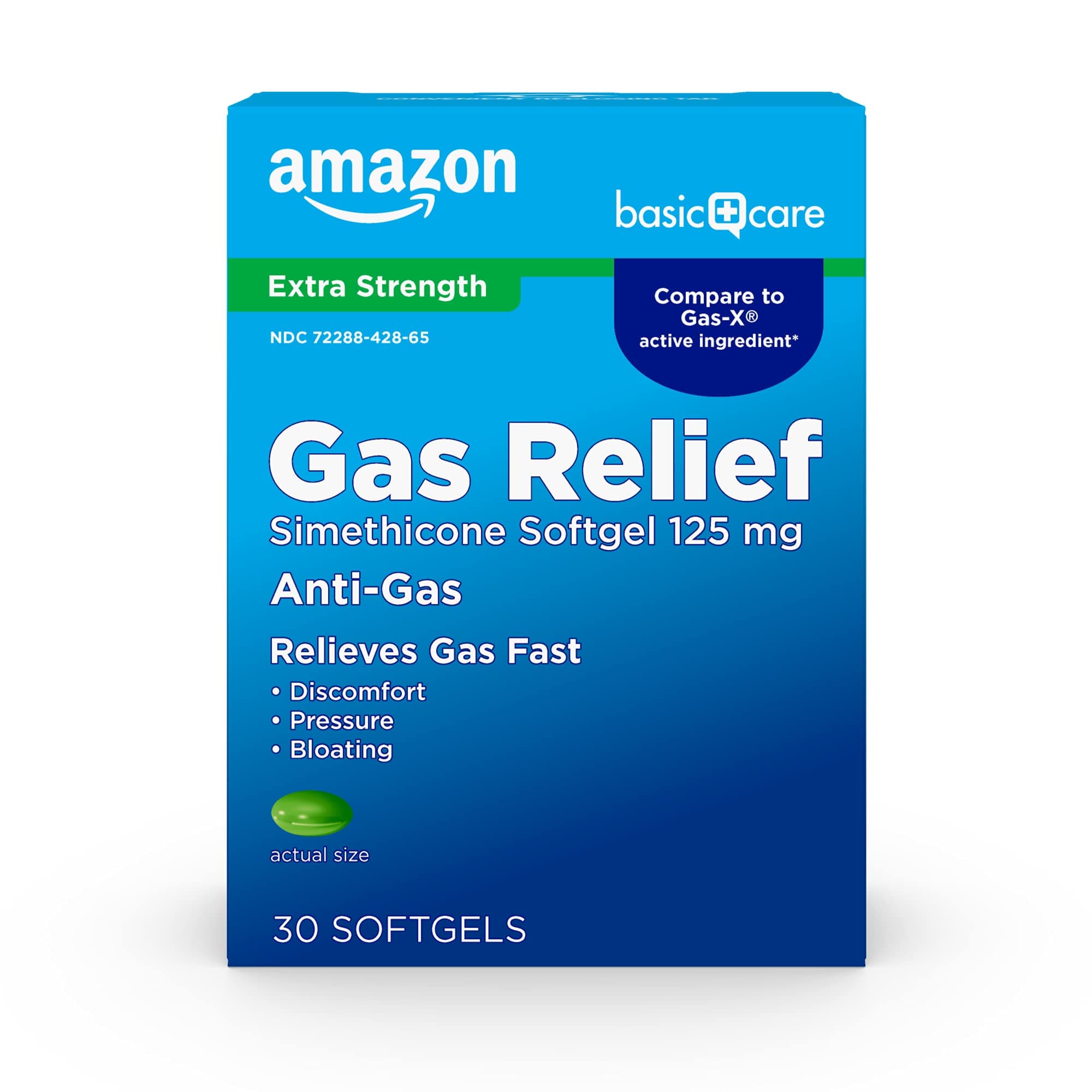 Gas Relief Softgels, Simethicone 125 mg, Extra Strength Antigas for Bloating and Discomfort, 30 Count