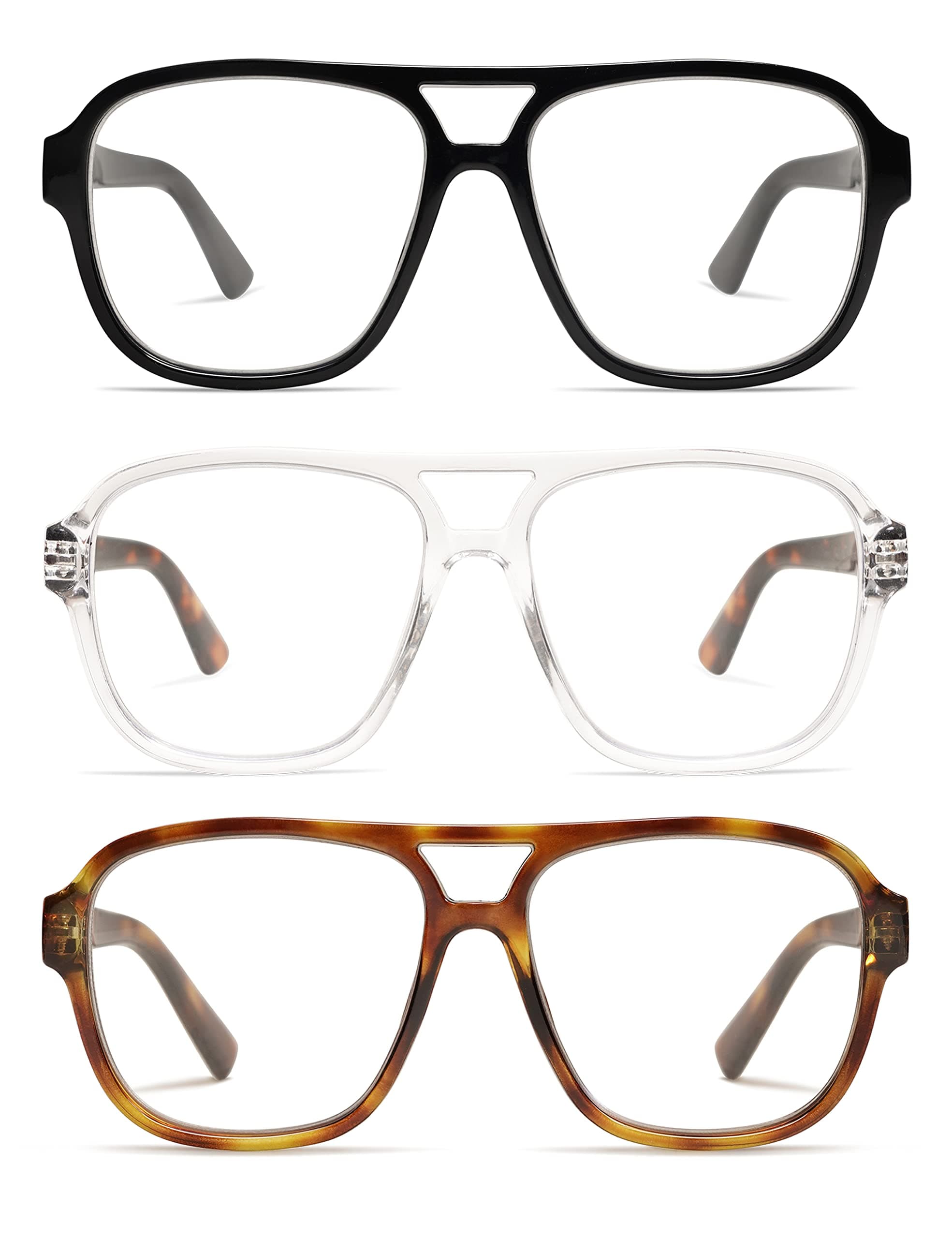 AMOMOMA 3 Pack Oversized Aviator Spring Hinge Reading Glasses for Women Men,Retro Blue Light Computer Reader Frame AM6081