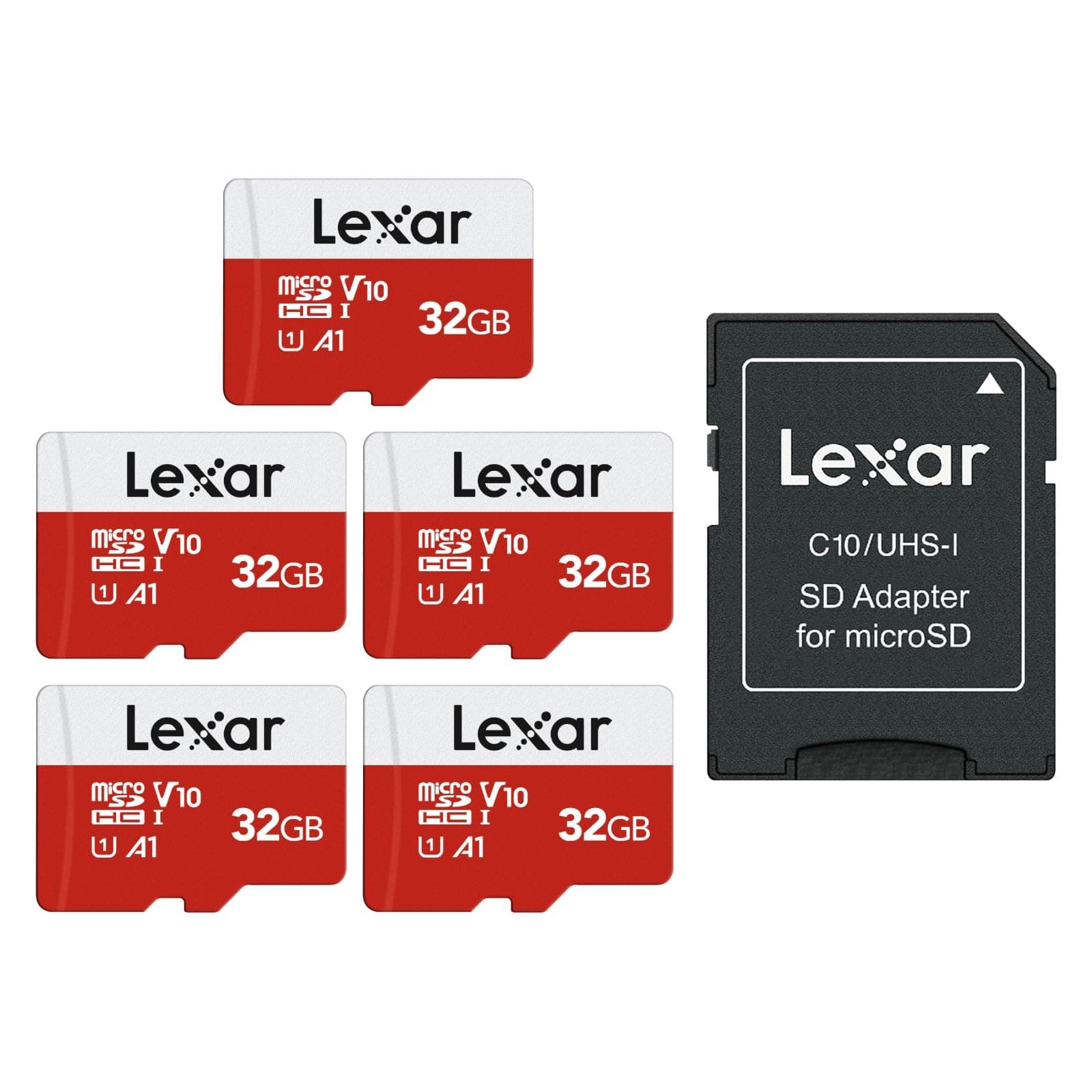 - E-Series 32GB Micro SD Card 5 Pack, microSDHC UHS-I Flash Memory Card with Adapter, 100MB/s, C10, U1, A1, V10, Full HD, High Speed TF Card