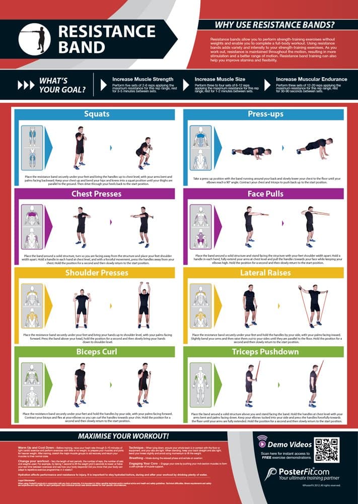 Resistance Band | Full Body Workout | Improves Strength Training | Laminated Home & Gym Poster | FREE Online Video Training Support | Size - 841mm x 594mm (A1) | Improves Personal Fitness