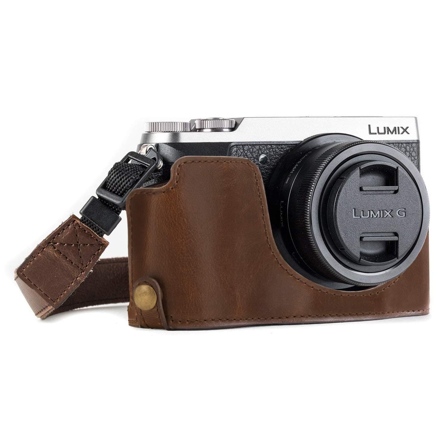 MegaGear Ever Ready Leather Camera Half Case with Strap Compatible with Panasonic Lumix DMC-GX80