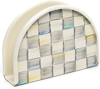 Enamel Napkin Holder, Kitchen Napkin Holder for Table and Countertop, Gray-and-White Sterling Check