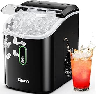 Nugget Ice Maker Countertop, Pellet Ice Machine with Self-Cleaning Function, Sonic Ice Maker Produces 33lbs of Chewable Ice in 24 Hours, Ideal for Home Kitchen and Office (Black)